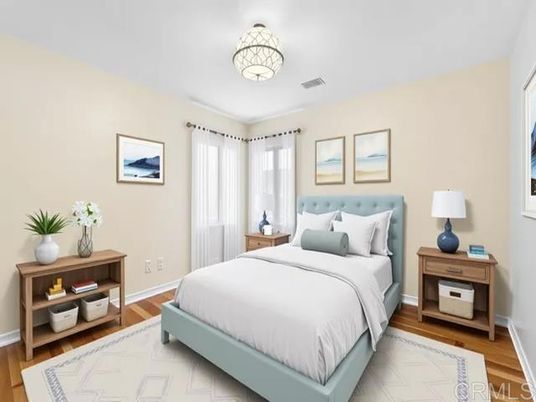 Bedroom, Chandelier, Interior, Wood Texture Flooring