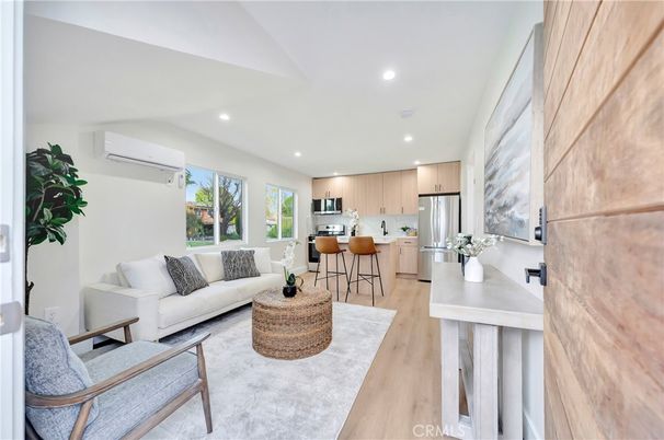Interior, Kitchen, Living room, Recessed Lighting, Stainless Steel Appliances, Wood Texture Flooring