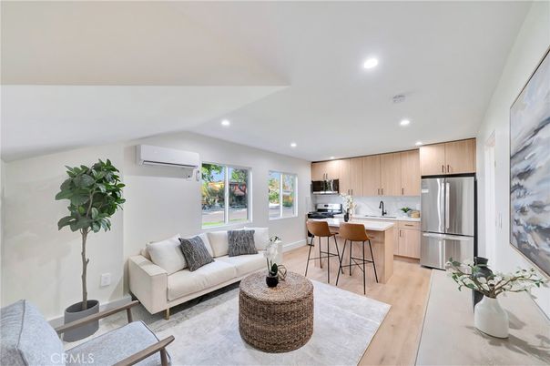 Interior, Kitchen, Living room, Recessed Lighting, Stainless Steel Appliances, Wood Texture Flooring