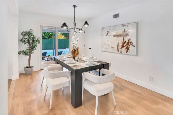 Dining room, Interior, Pendant Lights, Wood Texture Flooring