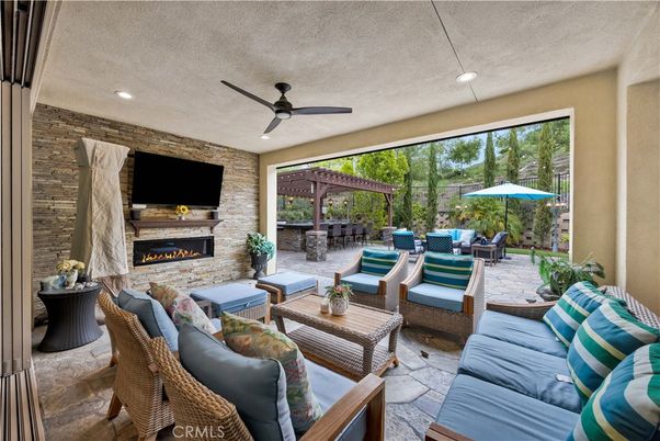 Fireplace, Interior, Living room, Recessed Lighting, Stone Walls