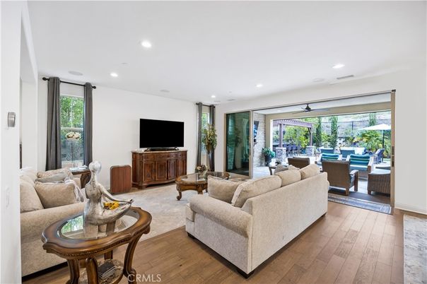 Dining room, Interior, Living room, Recessed Lighting, Wood Texture Flooring