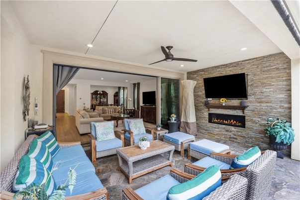 Fireplace, Interior, Living room, Recessed Lighting, Stone Walls
