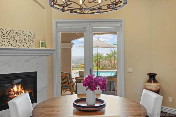 Chandelier, Dining room, Fireplace, Interior