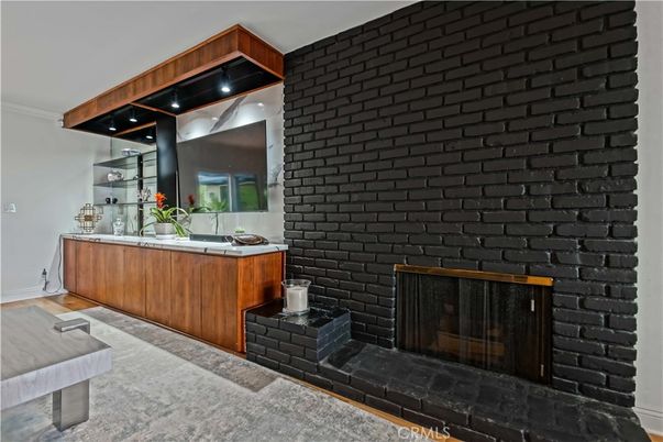 Fireplace, Interior, Recessed Lighting, Stone Walls