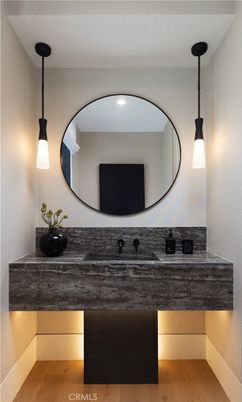 Bathroom, Interior, Pendant Lights, Recessed Lighting, Wood Texture Flooring