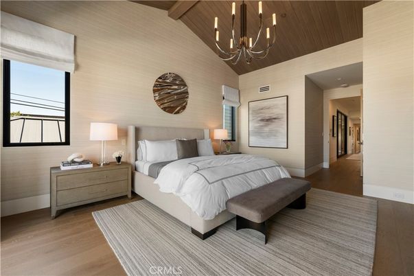 Bedroom, Chandelier, Interior, Wooden Beams, Wooden Ceilings, Wood Texture Flooring