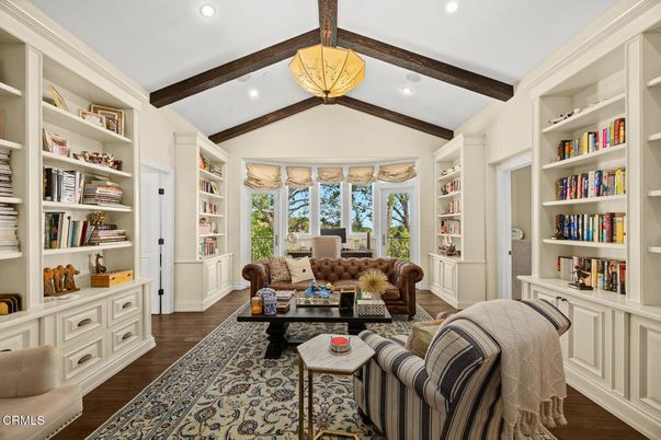 Home Office, Interior, Pendant Lights, Recessed Lighting, Wooden Beams, Wood Texture Flooring