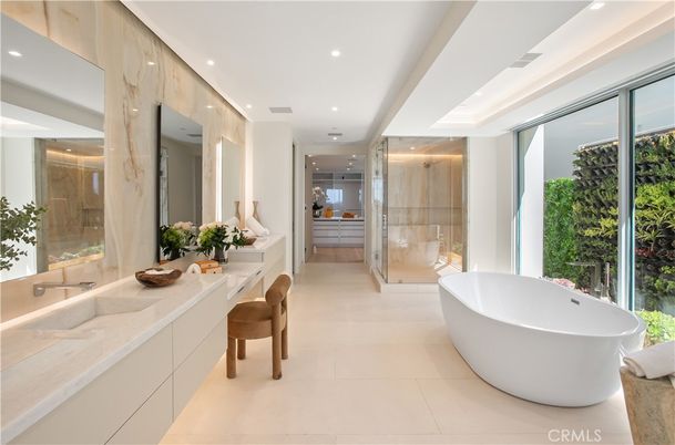 Bathroom, Free Standing Baths, Glass Shower, Interior, Recessed Lighting