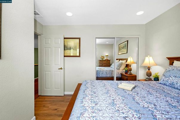 Bedroom, Interior, Recessed Lighting, Wood Texture Flooring