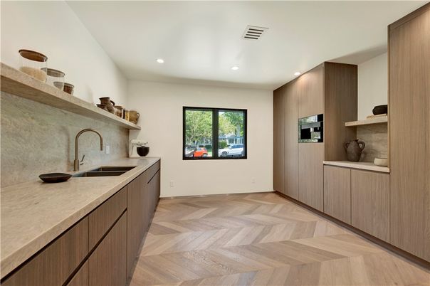Interior, Kitchen, Recessed Lighting, Wood Texture Flooring