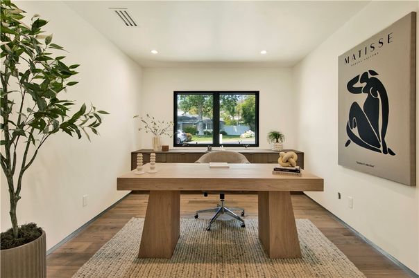 Home Office, Interior, Recessed Lighting, Wood Texture Flooring