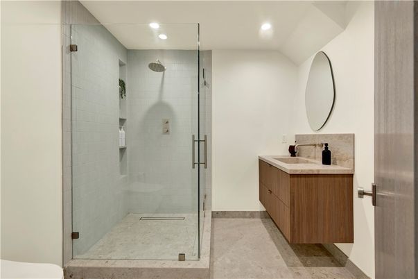 Bathroom, Glass Shower, Interior, Recessed Lighting