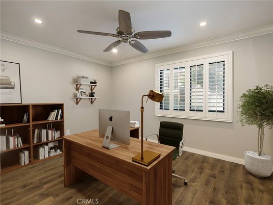 Home Office, Interior, Recessed Lighting, Wood Texture Flooring