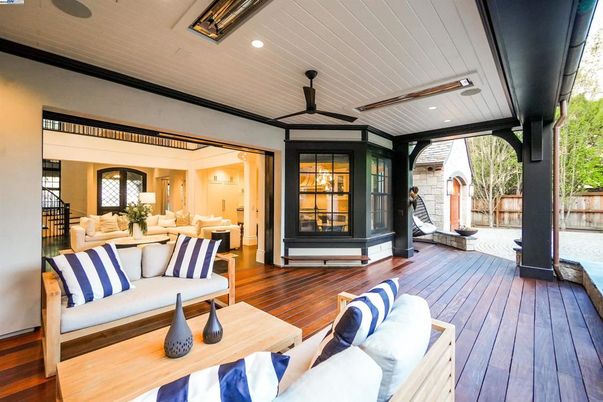 Exterior, Fireplace, Wood Texture Flooring