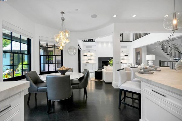 Dining room, Fireplace, Interior, Living room, Pendant Lights, Recessed Lighting