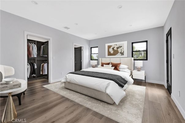 Bedroom, Interior, Recessed Lighting, Wood Texture Flooring