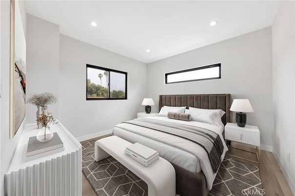 Bedroom, Interior, Recessed Lighting, Wood Texture Flooring