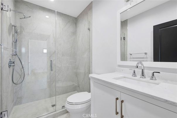 Bathroom, Glass Shower, Interior, Marble Walls, Recessed Lighting