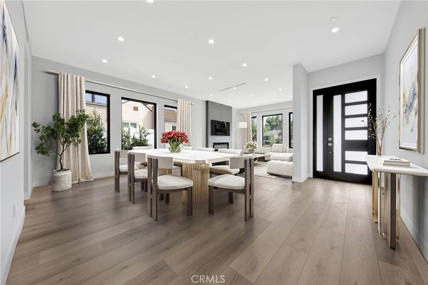 Dining room, Interior, Recessed Lighting, Wood Texture Flooring