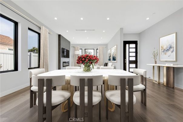 Dining room, Interior, Recessed Lighting, Wood Texture Flooring