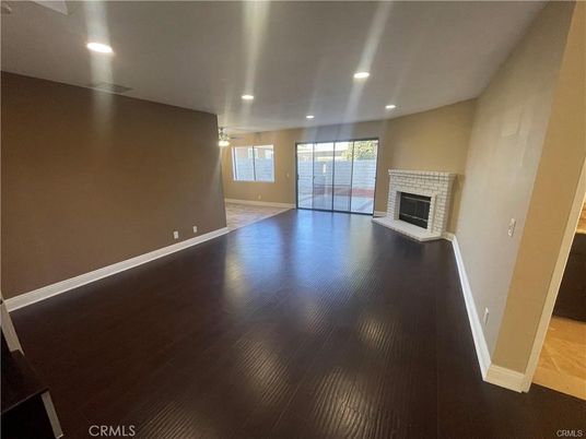 Empty room, Fireplace, Interior, Recessed Lighting, Wood Texture Flooring
