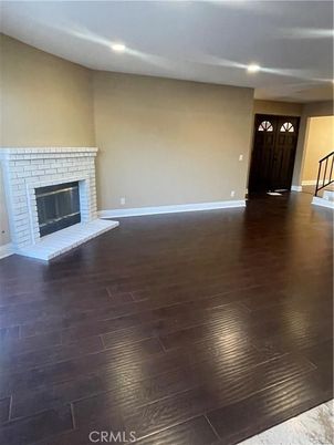 Empty room, Fireplace, Interior, Recessed Lighting, Wood Texture Flooring