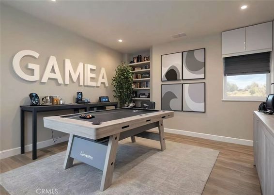 Billiard Table, Game Room, Interior, Recessed Lighting, Wood Texture Flooring