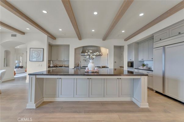 Interior, Kitchen, Recessed Lighting, Stainless Steel Appliances, Wooden Beams, Wood Texture Flooring