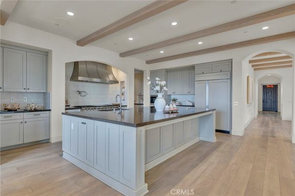 Interior, Kitchen, Recessed Lighting, Stainless Steel Appliances, Wooden Beams, Wood Texture Flooring