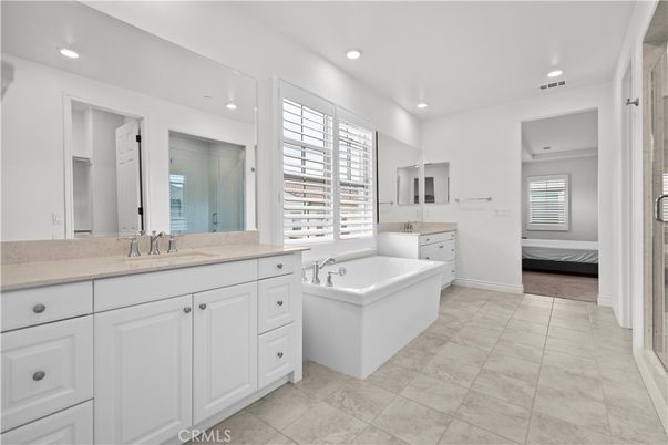 Bathroom, Bedroom, Dual Sink Vanities, Free Standing Baths, Interior, Recessed Lighting