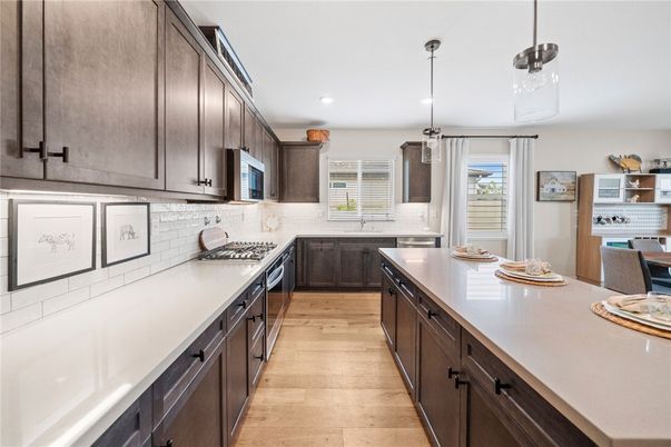 Interior, Kitchen, Pendant Lights, Recessed Lighting, Wood Texture Flooring
