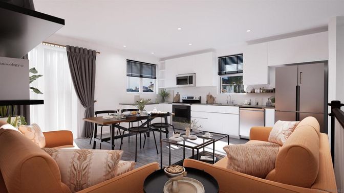Dining room, Interior, Kitchen, Living room, Recessed Lighting