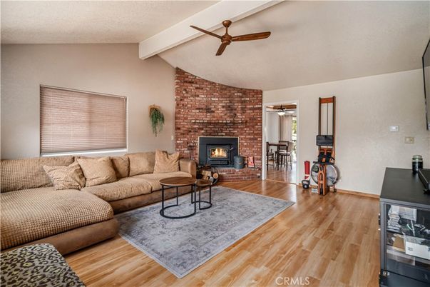 Dining room, Fireplace, Interior, Living room, Stone Walls, Wood Texture Flooring