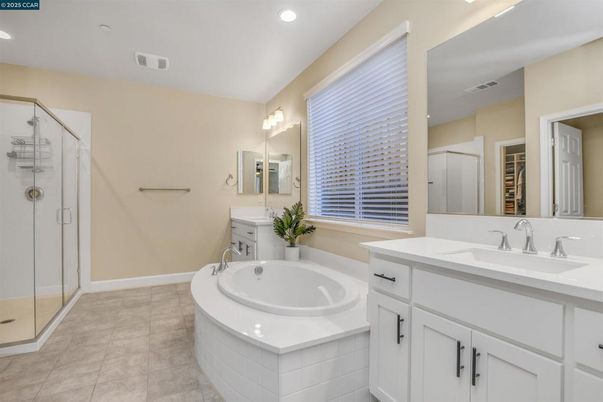 Bathroom, Dual Sink Vanities, Glass Shower, Interior, Recessed Lighting