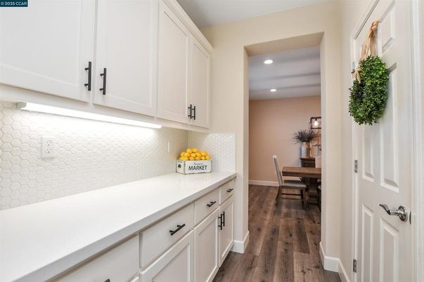 Dining room, Interior, Recessed Lighting, Wood Texture Flooring