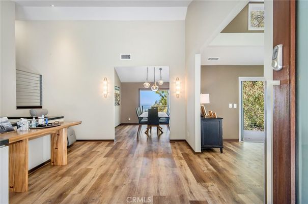 Dining room, Interior, Pendant Lights, Wood Texture Flooring