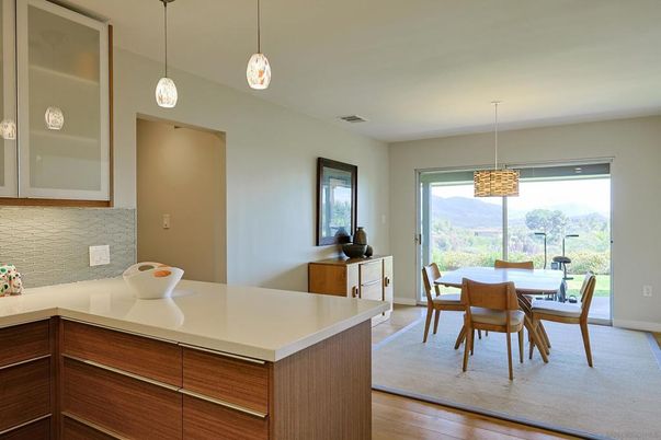 Dining room, Interior, Pendant Lights, Wood Texture Flooring