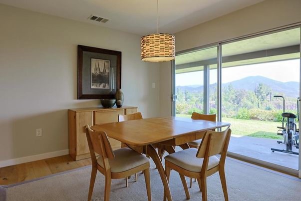 Dining room, Interior, Pendant Lights, Wood Texture Flooring