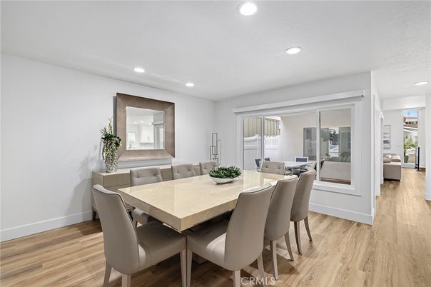 Dining room, Interior, Recessed Lighting, Wood Texture Flooring