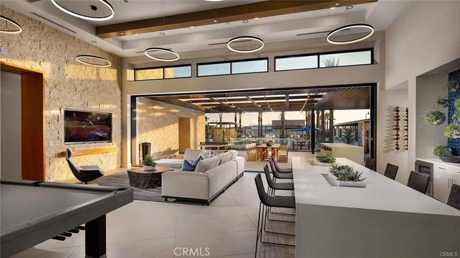 Billiard Table, Game Room, Interior, Living room, Pendant Lights, Recessed Lighting, Stone Walls, Wooden Beams