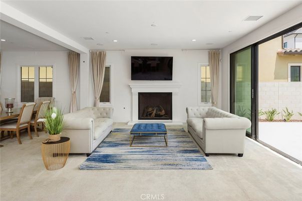 Dining room, Fireplace, Interior, Living room, Recessed Lighting