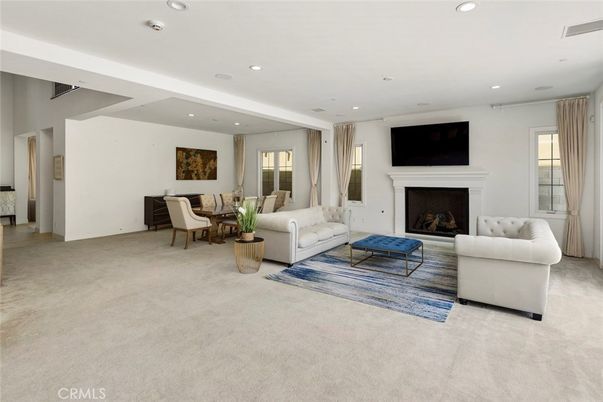 Dining room, Fireplace, Interior, Living room, Recessed Lighting