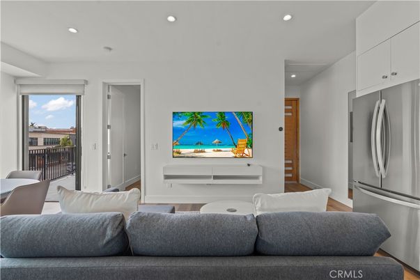 Interior, Kitchen, Living room, Recessed Lighting, Stainless Steel Appliances, Wood Texture Flooring