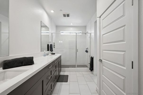 Bathroom, Dual Sink Vanities, Glass Shower, Interior, Recessed Lighting