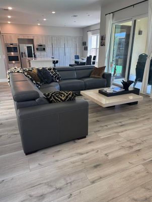 Interior, Kitchen, Living room, Recessed Lighting, Stainless Steel Appliances, Wood Texture Flooring