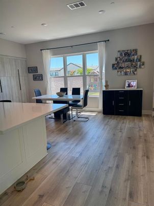 Dining room, Interior, Recessed Lighting, Wood Texture Flooring