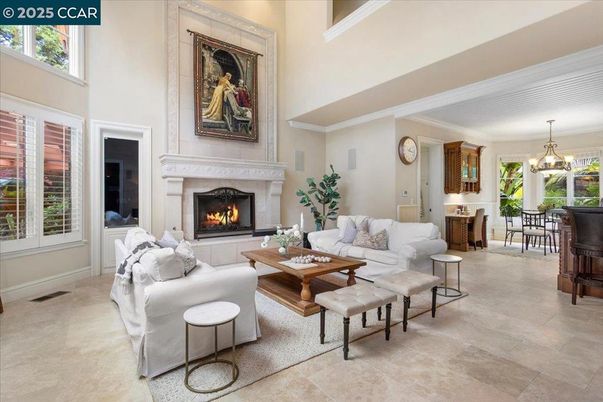 Chandelier, Dining room, Fireplace, Interior, Living room, Pendant Lights