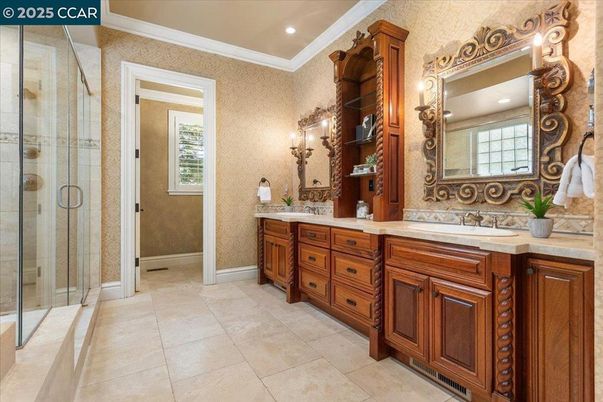 Bathroom, Dual Sink Vanities, Glass Shower, Interior, Recessed Lighting