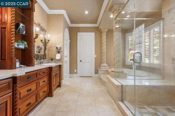 Bathroom, Dual Sink Vanities, Glass Shower, Interior, Recessed Lighting
